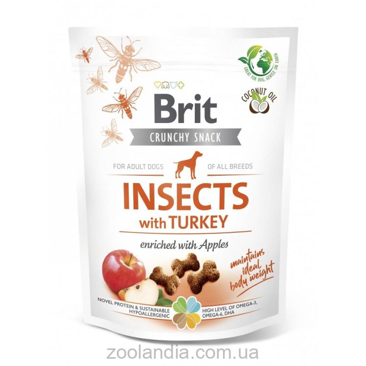 Brit Care Dog Crunchy Cracker Insects - Лакомства для собак для поддержания веса, (насекомые, индейка и яблоко)