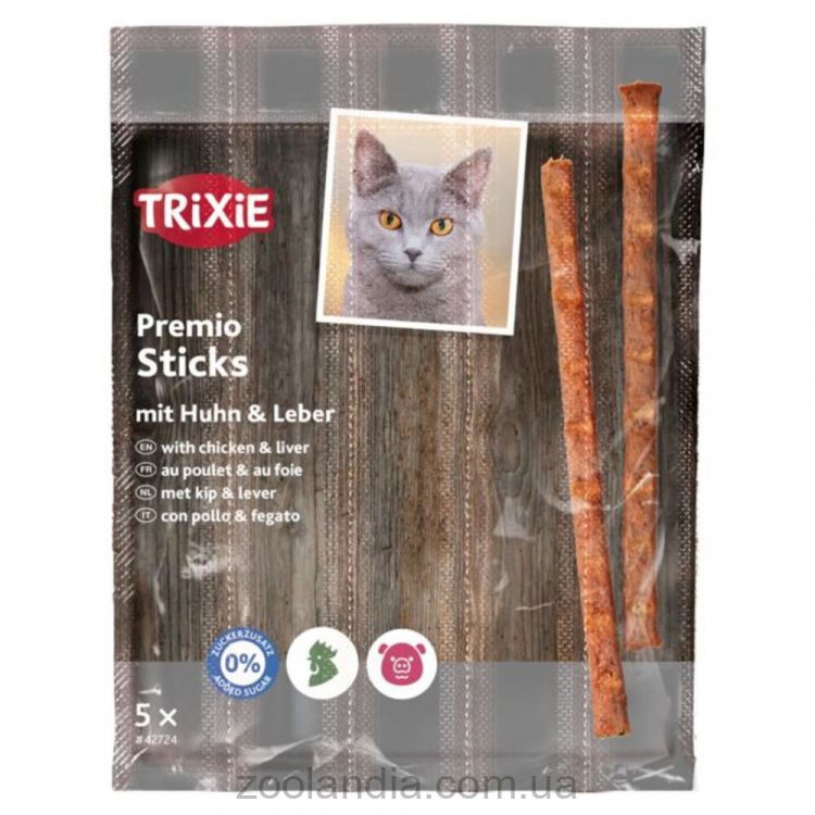 Trixie (Трикси) Premio Stick Quintett - Лакомство для кошек палочки с домашней птицей и печенью, 5шт