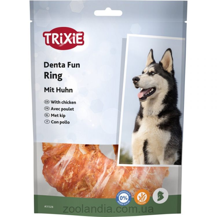 Trixie (Трикси) Denta Fun - Кость-кольцо с курицей для чистки зубов 10 см./110 гр