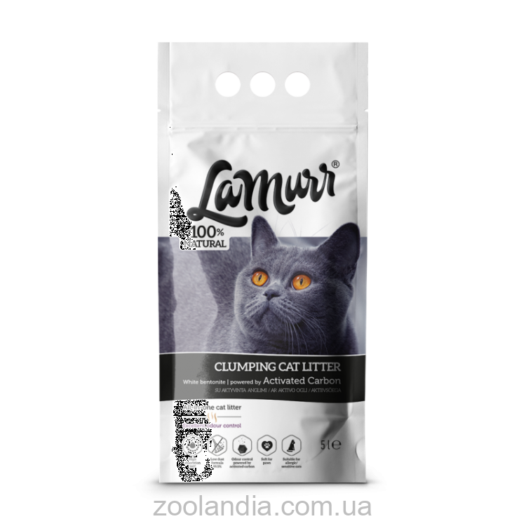 Quattro (Кваттро) La Murr Гипоаллергенный бентонитовый наполнитель для кошачьего туалета с активированным углем, без аромата