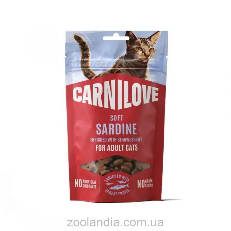 Carnilove (Карнилав) Adult Cat Soft Snack Sardine with Strawberry - Беззерновые полувлажные лакомства для взрослых кошек, с сардиной и клубникой
