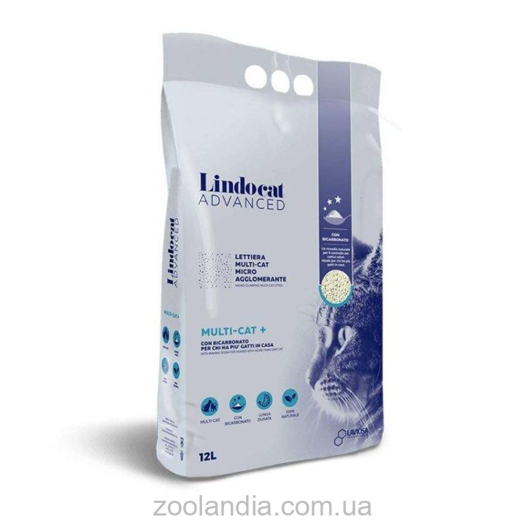 Lindocat (Линдокет) Advanced MultiCat+ - Белый бентонитовый наполнитель с бикарбонатом для кошачьего туалета
