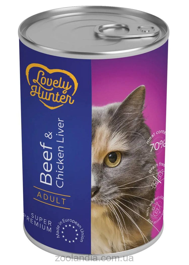 Lovely Hunter (Лавли Хантер) Adult with Beef and Chicken liver – Консервированный корм для взрослых котов (говядина/куриная печень)