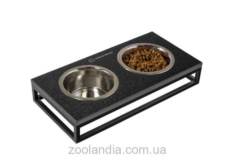 Harley & Cho (Харли энд Чо) Lunch Bar Black Stone + Black Миска двойная на подставке для кошек и собак