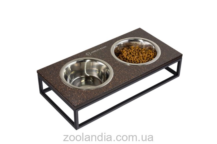 Harley & Cho (Харли энд Чо) Lunch Bar Brown Stone + Black Миска двойная на подставке для кошек и собак