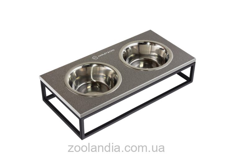 Harley & Cho (Харли энд Чо) Lunch Bar Gray Stone + Black Миска двойная на подставке для кошек и собак