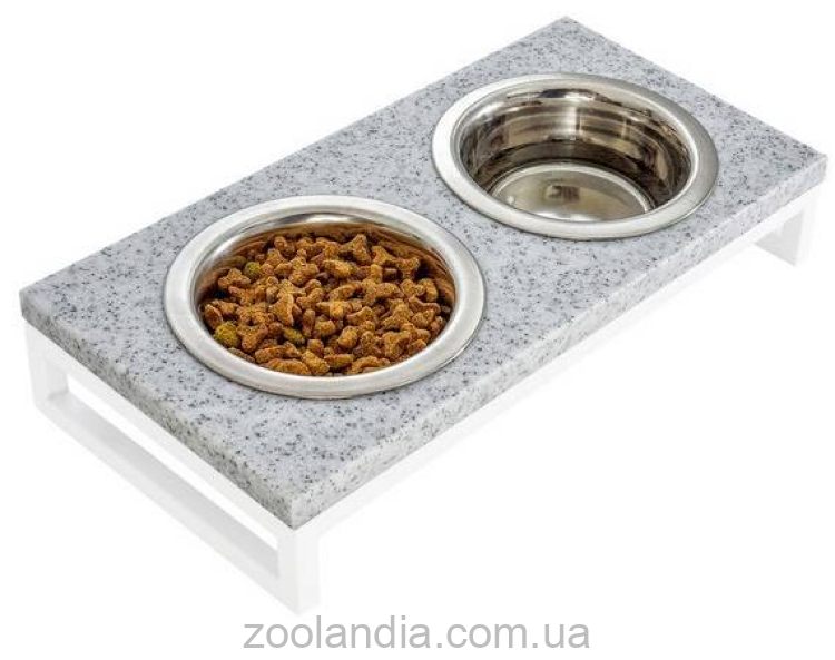 Harley & Cho (Харли энд Чо) Lunch Bar Gray Stone + White Миска двойная на подставке для кошек и собак
