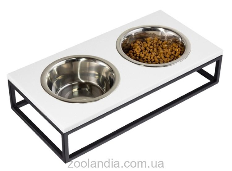Harley & Cho (Харли энд Чо) Lunch Bar White Stone + Black Миска двойная на подставке для кошек и собак