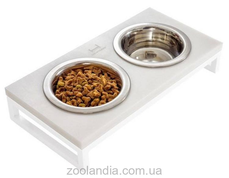 Harley & Cho (Харли энд Чо) Lunch Bar White Stone + White Миска двойная на подставке для кошек и собак