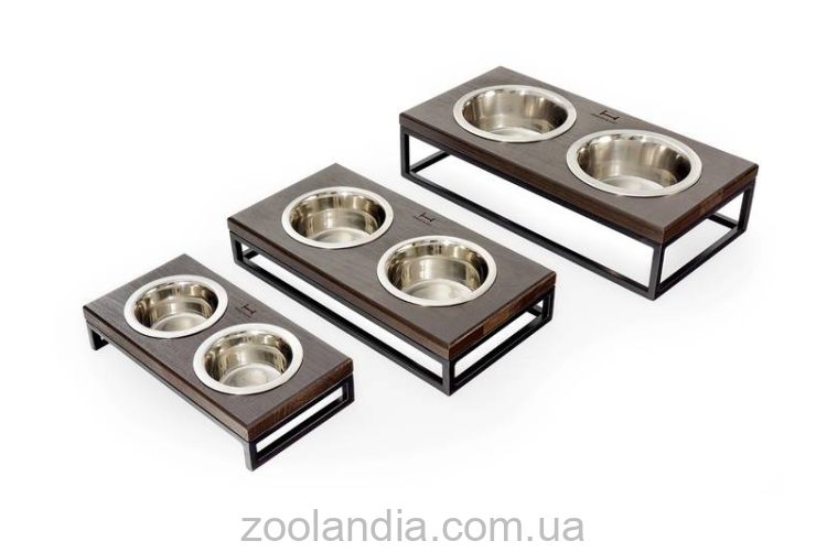 Harley & Cho (Харли энд Чо) Lunch Bar Brown Wood + Black Миска двойная на подставке для кошек и собак