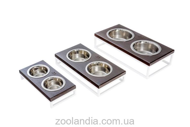 Harley & Cho (Харли энд Чо) Lunch Bar Brown Wood + White Миска двойная на подставке для кошек и собак