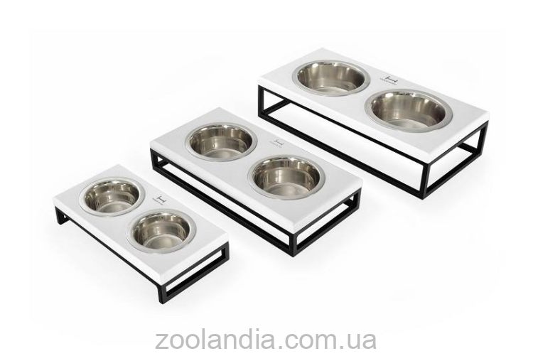 Harley & Cho (Харли энд Чо) Lunch Bar White Wood + Black Миска двойная на подставке для кошек и собак