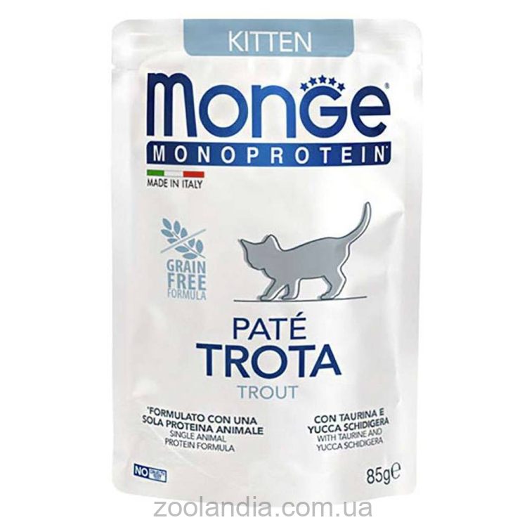Monge (Монж) Monoprotein Pate Trout Kitten - Влажный монопротеиновый корм для котят, форель