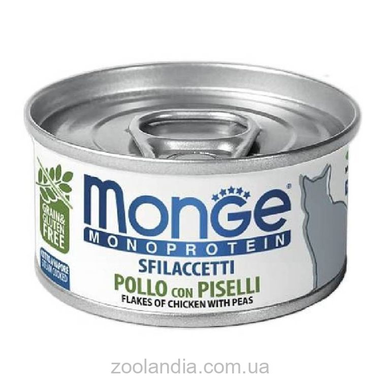 Monge (Монж) Monoprotein Solo Pollo Con Piselli - Влажный корм для кошек, мясные хлопья курица с горошком