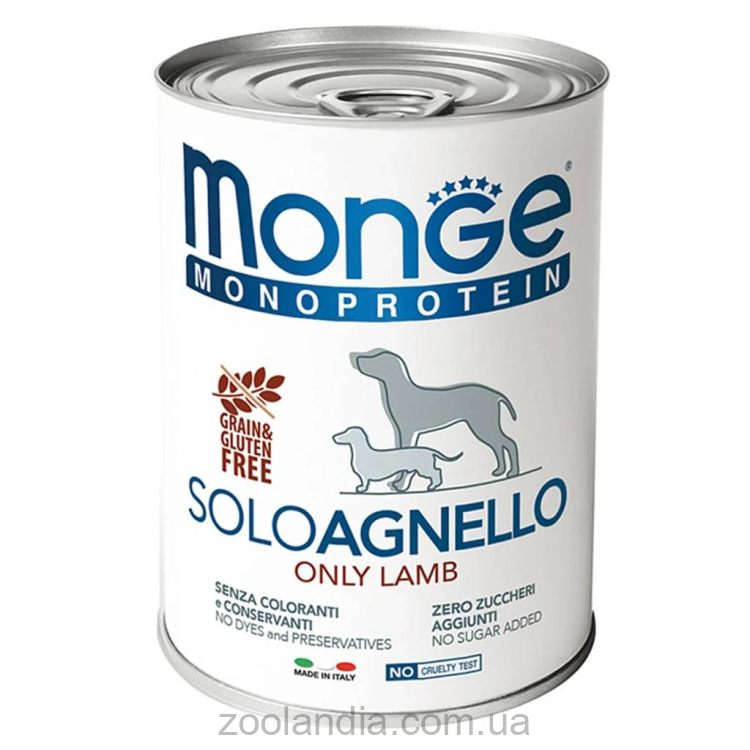 Monge (Монж) Monoprotein Dog Solo Agnello 100% - Влажный монопротеиновый корм для собак с ягненком
