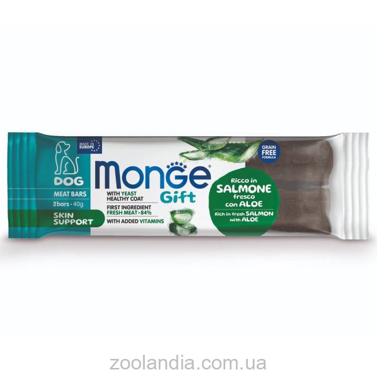 Monge (Монж) Gift Dog Skin support Meat Bar Salmo - Лакомство для собак с лососем и алоэ