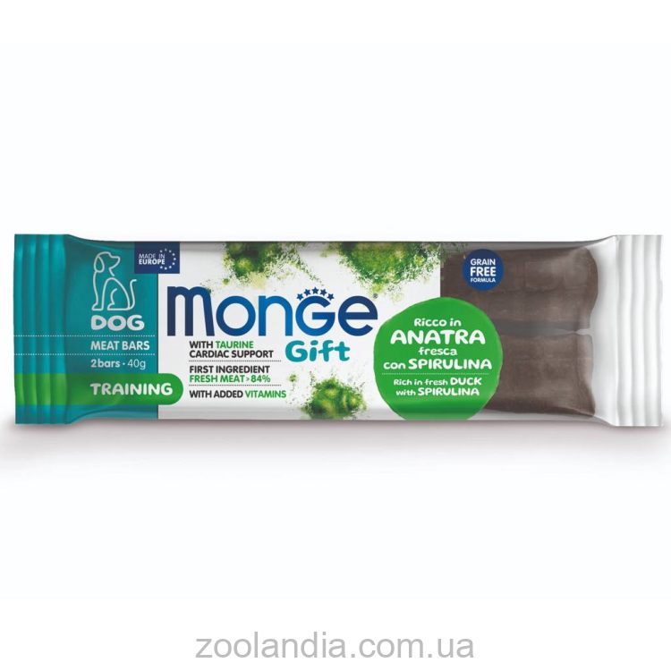 Monge (Монж) Gift Dog Training Meat Bar Duck - Лакомство для собак с уткой и спирулиной