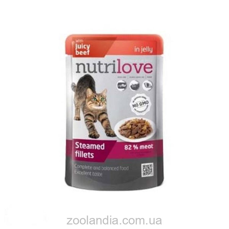 Nutrilove (НутриЛав) Кусочки с сочной говядиной в желе для кошек