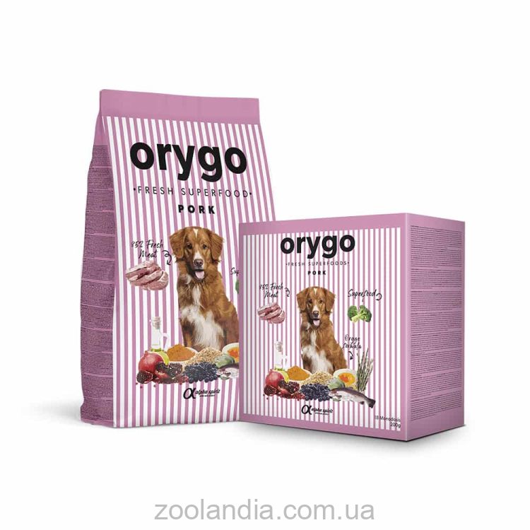 Orygo (Ориго) Pork - Полнорационный полувлажный корм со свининой и брокколи для взрослых собак всех пород