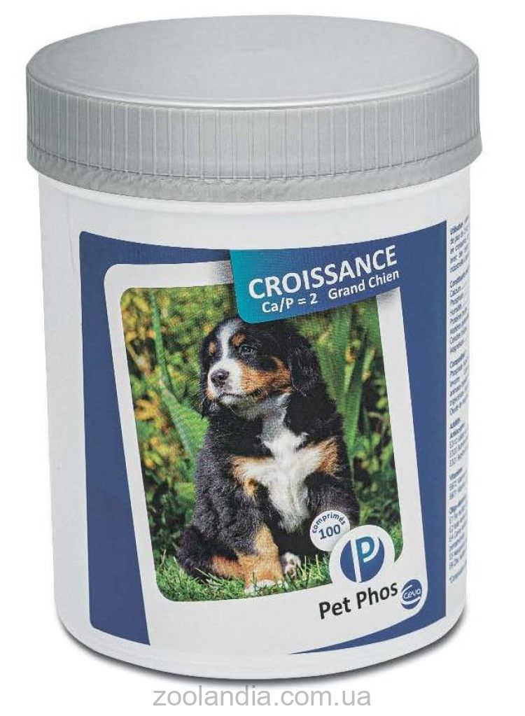 Ceva (Сева) Pet Phos CROISSANCE Ca/P=2 витаминно-минеральный комплекс для собак крупных пород, которых кормят домашним и промышленным рационом