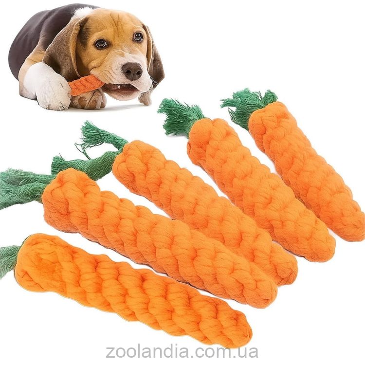 Игрушка жевательная для собак из каната в виде Морковки