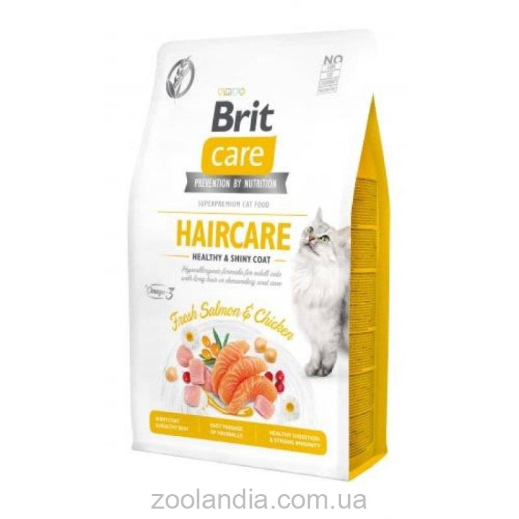 Brit Care (Брит Кеа) Grain Free Haircare Healthy &Shiny Coat - Беззерновой корм для взрослых кошек с длинной шерстью (лосось/курица)