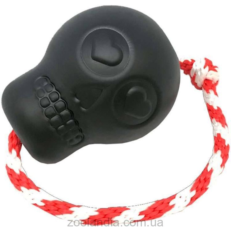 SodaPup (Сода Пап) USA-K9 Magnum Skull Reward Toy – Жевательная игрушка-диспенсер Череп с канатом для лакомств из суперпрочного материала для собак, черная