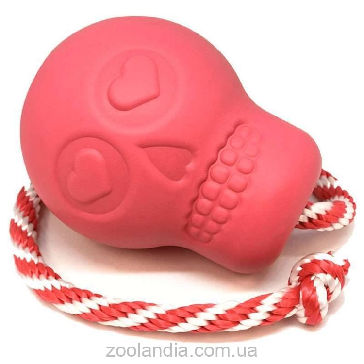 SodaPup (Сода Пап) USA-K9 Magnum Skull Reward Toy – Жевательная игрушка-диспенсер Череп с канатом для лакомств из суперпрочного материала для собак, розовая
