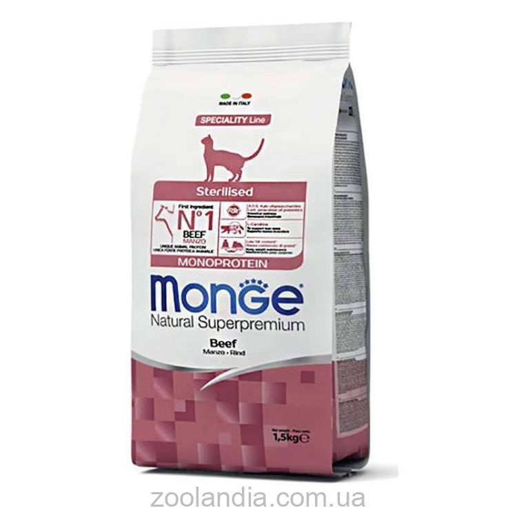 Monge (Монж) Monoprotein Sterilised Cat Beef – Сухой монопротеиновый корм для стерилизованных котов и кошек (с говядиной)