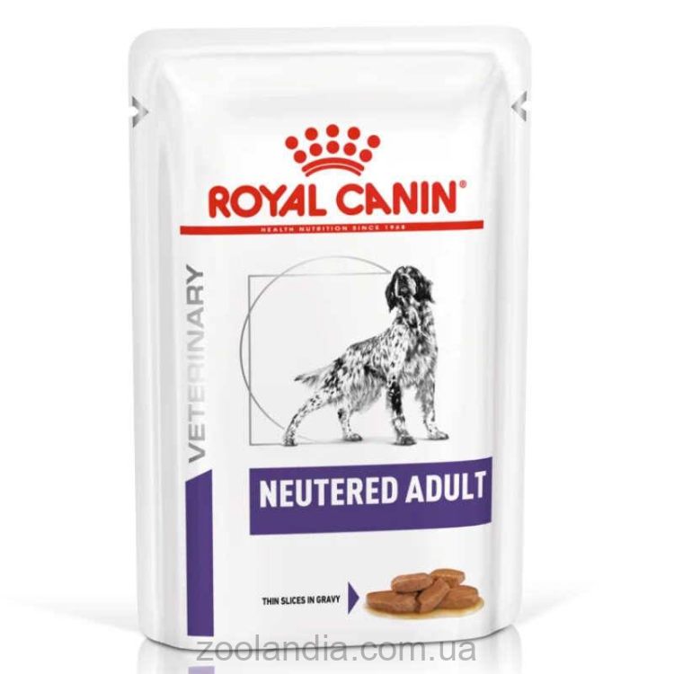 Royal Canin (Роял Канін) Neutered Adult in Gravy - Ветеринарна дієта для стерилізованих собак різних порід, схильних до набору зайвої ваги (шматочки в соусі)