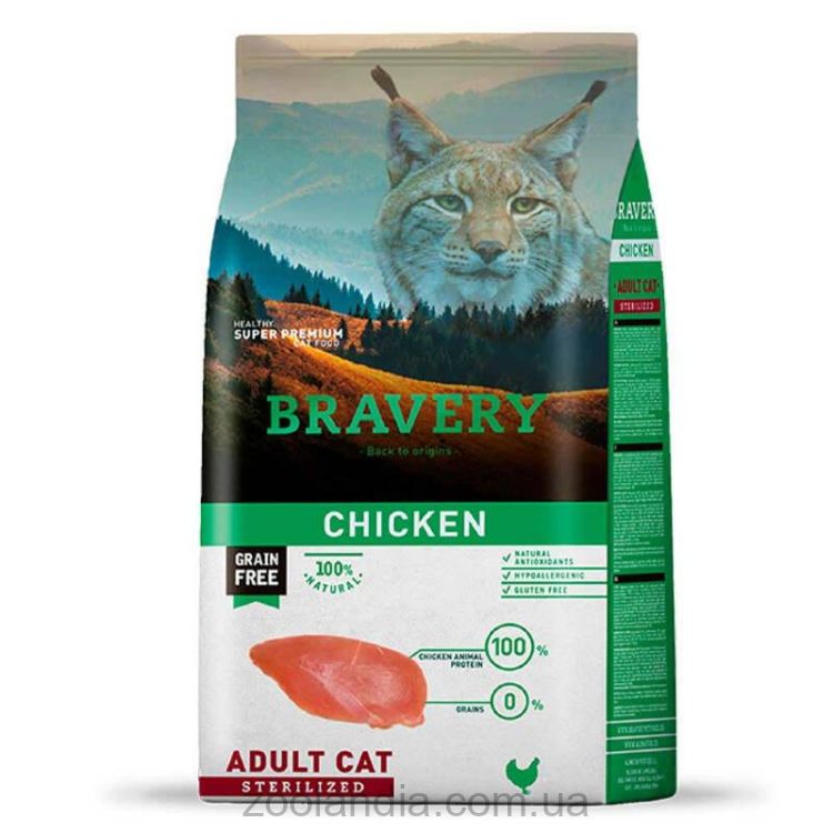 Bravery (Бравери) Chicken Adult Cat Sterilized - Сухой беззерновой корм с курицей для взрослых стерилизованных котов и кошек