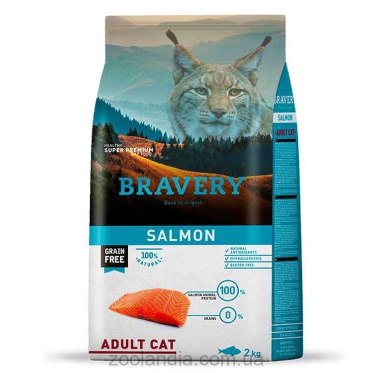 Bravery (Бравери) Salmon Adult Cat - Сухой беззерновой корм с лососем для взрослых котов
