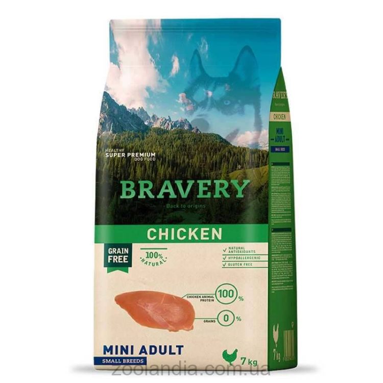 Bravery (Бравери) Chicken Adult Mini - Сухой беззерновой корм с курицей для взрослых собак малых пород