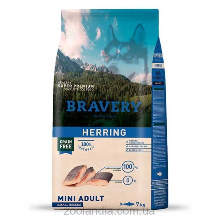 Bravery (Бравери) Herring Adult Mini - Сухой беззерновой корм с сельдью для взрослых собак малых пород
