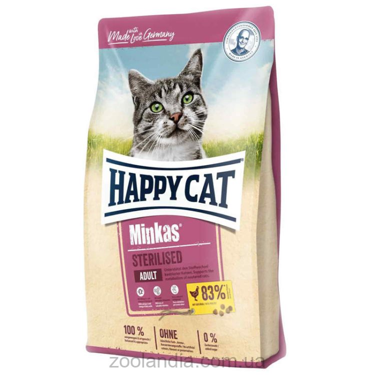 Happy Cat (Хепі Кет) Minkas Sterilised - корм для кастрованих котів та кішок (з куркою)
