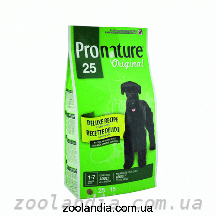 Pronature Original (Пронатюр Ориджинал) Deluxe Adult 25 корм для взрослых собак всех пород (без сои, пшеницы, кукурузы)