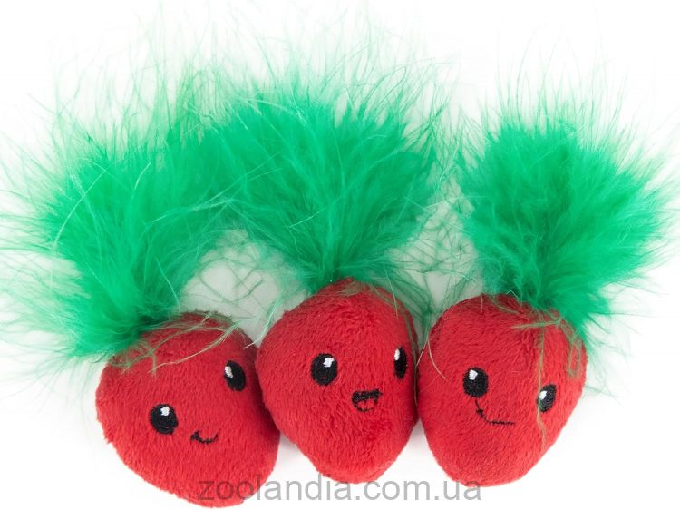 Petstages (Петстейджес) Catstages Straw-Babies Cat Dental – Клубнички Игрушка для кошек с перьями и кошачьей мятой