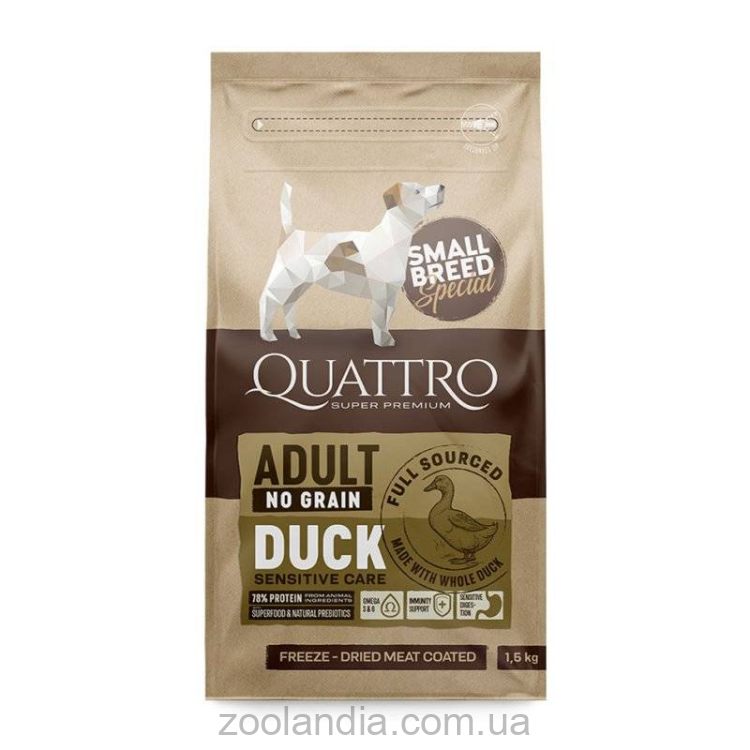 Quattro (Кваттро ) Dog Adult Small Duck - Сухой корм для собак мелких пород (с уткой)