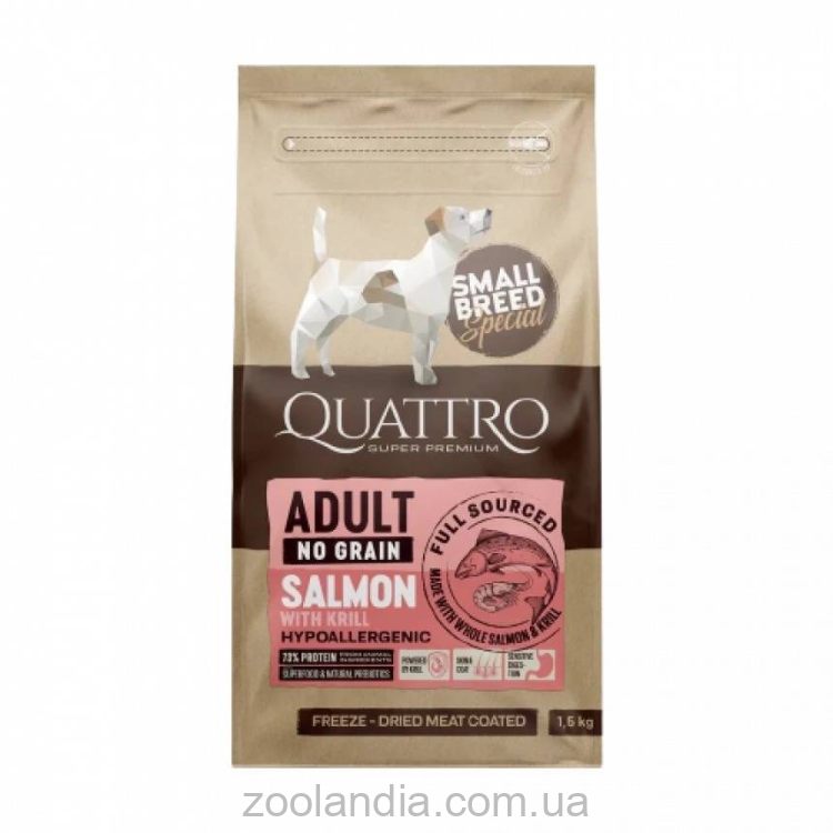 Quattro (Кваттро) Special Dog Adult Small Breed Salmon with Krill - Сухой беззерновой гипоаллергенный корм для взрослых собак мелких пород (с лососем и крилем)