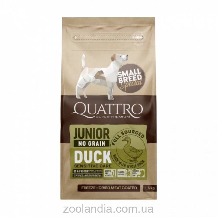 Quattro (Кваттро) Special Small Breed Junior Duck - Сухой беззерновой гипоаллергенный корм для юниоров собак мелких пород (с уткой)
