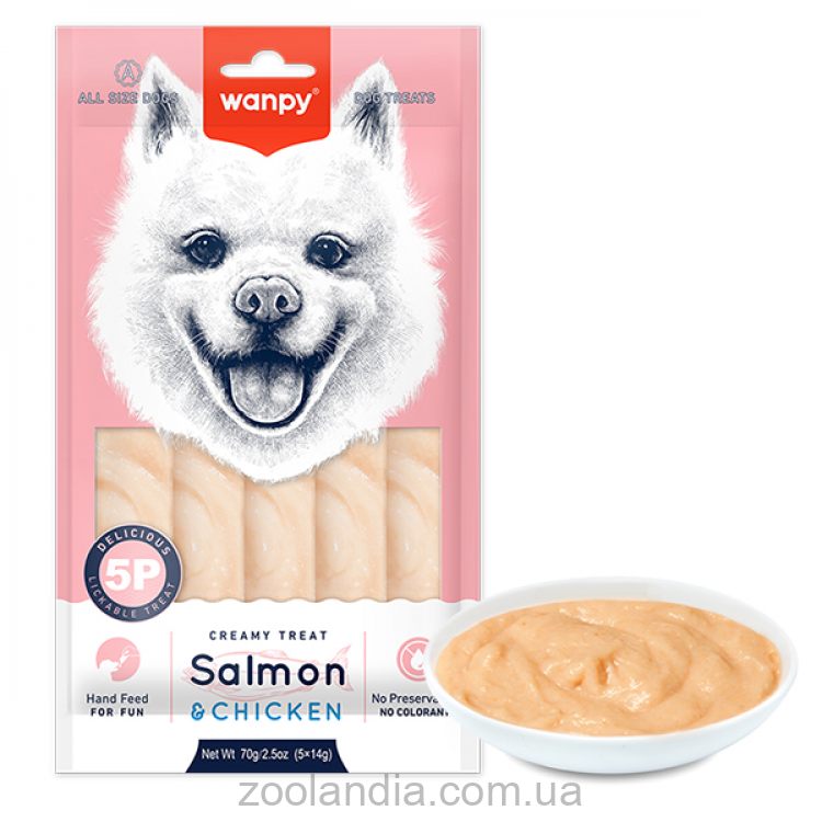 Wanpy (Ванпи) Creamy Lickable Treats Salmon&Chicken - Жидкое лакомство для собак с лососем и курицей