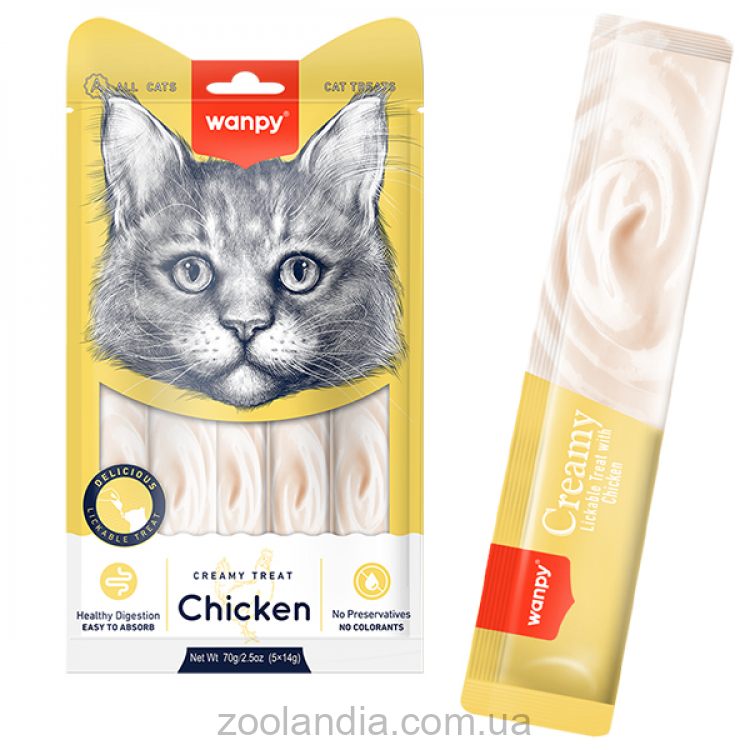 Wanpy (Ванпи) Creamy Lickable Treats Chicken - Жидкое лакомство курица для котов