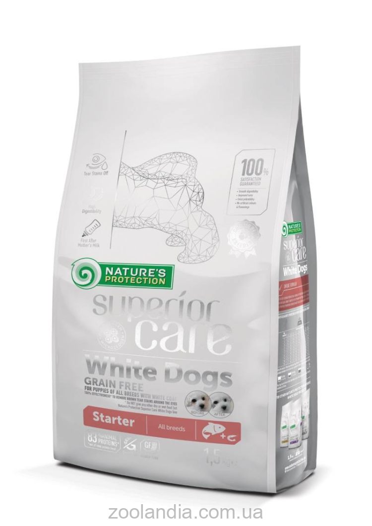 Nature's Protection Superior Care White Dogs Grain Free Starter All Breeds – Сухой корм для щенков всех пород с белым окрасом шерсти (с мясом лосося)