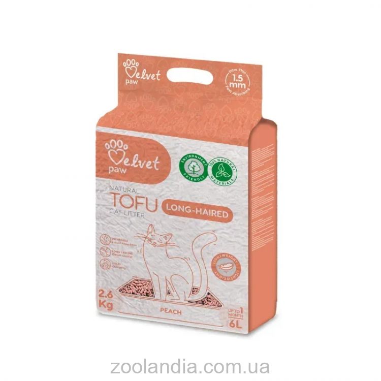 Velvet Paw TOFU Гороховый наполнитель для длинношерстных котов, с персиковой эссенцией