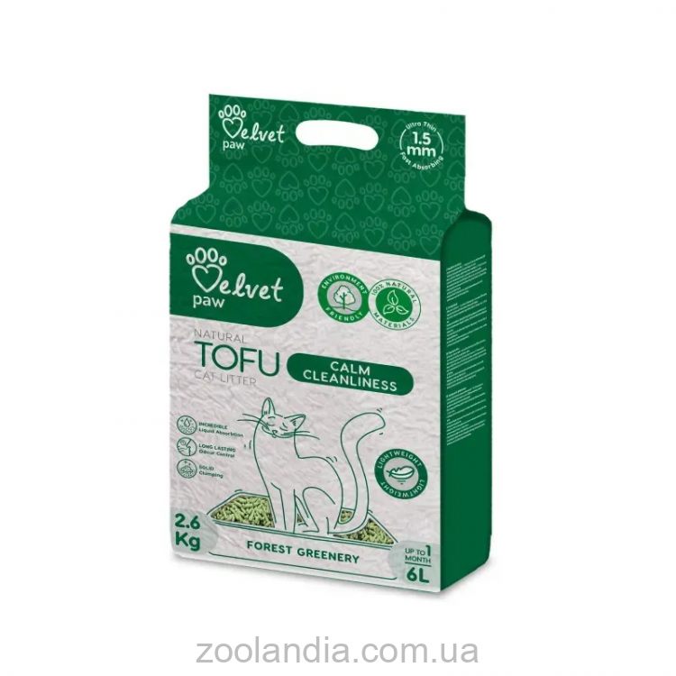 Velvet Paw TOFU Matcha Green Гороховый наполнитель для кошек "Успокаивающая чистота", с эссенцией весенних цветов