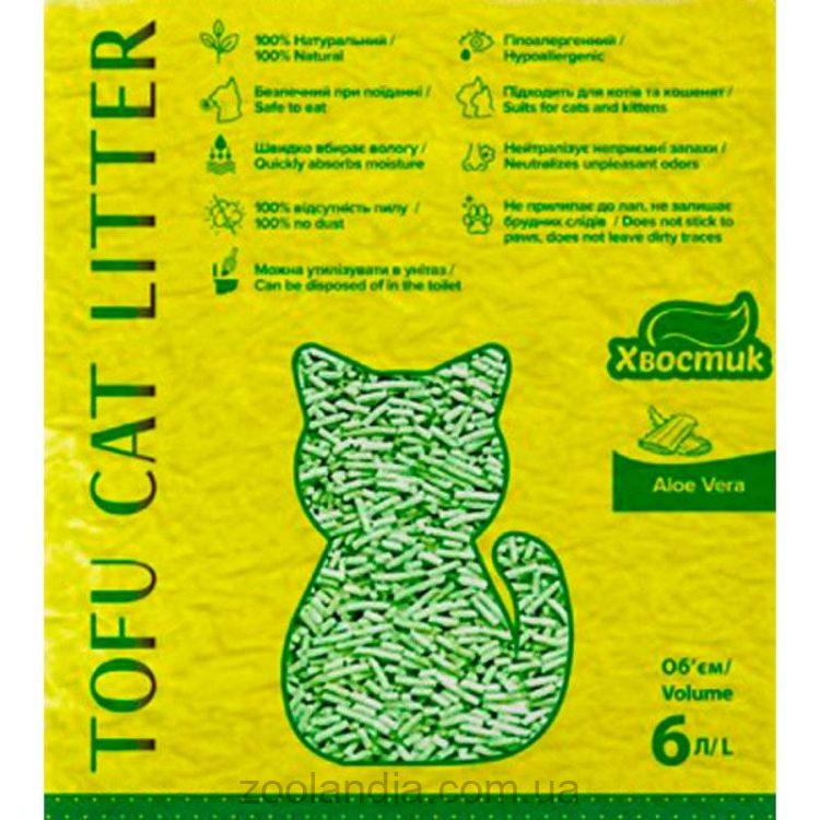 Хвостик Тофу Алоэ Вера- Соевый наполнитель с ароматом алоэ вера для кошачьего туалета