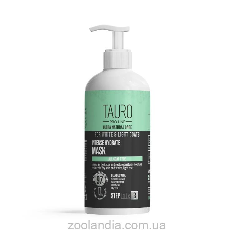 Tauro Pro Line (Тауро про Лайн) Natural Care White Coat Intense Hydrate Mask Интенсивно увлажняющая маска для собак и кошек с белой, светлой окраской