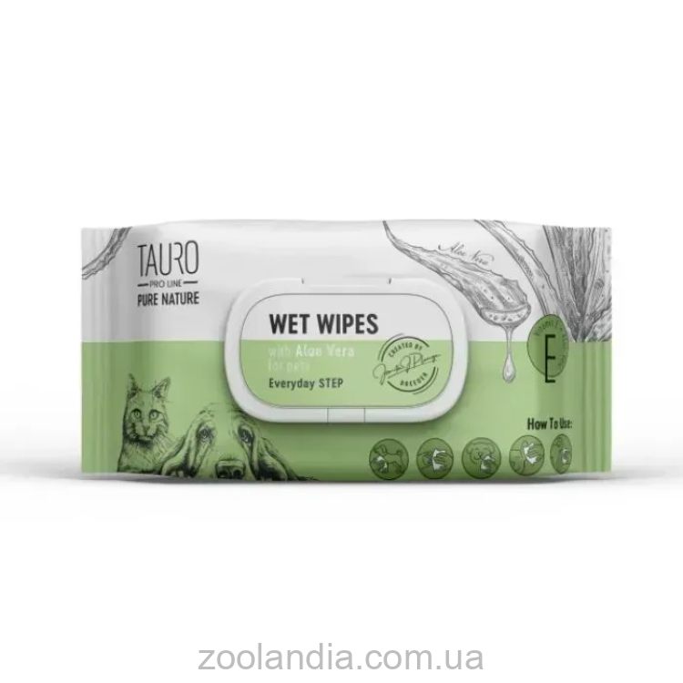 Tauro Pro Line (Тауро про Лайн)  Pure Nature Aloe Vera - Влажные салфетки для ухода за шерстью, ушами, лапами и носом с экстрактом алое вера