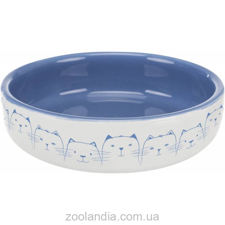 Trixie (Трикси) - Миска керамическая для котов коротконосых пород 300 мл/15 см (светло-синяя/белая)