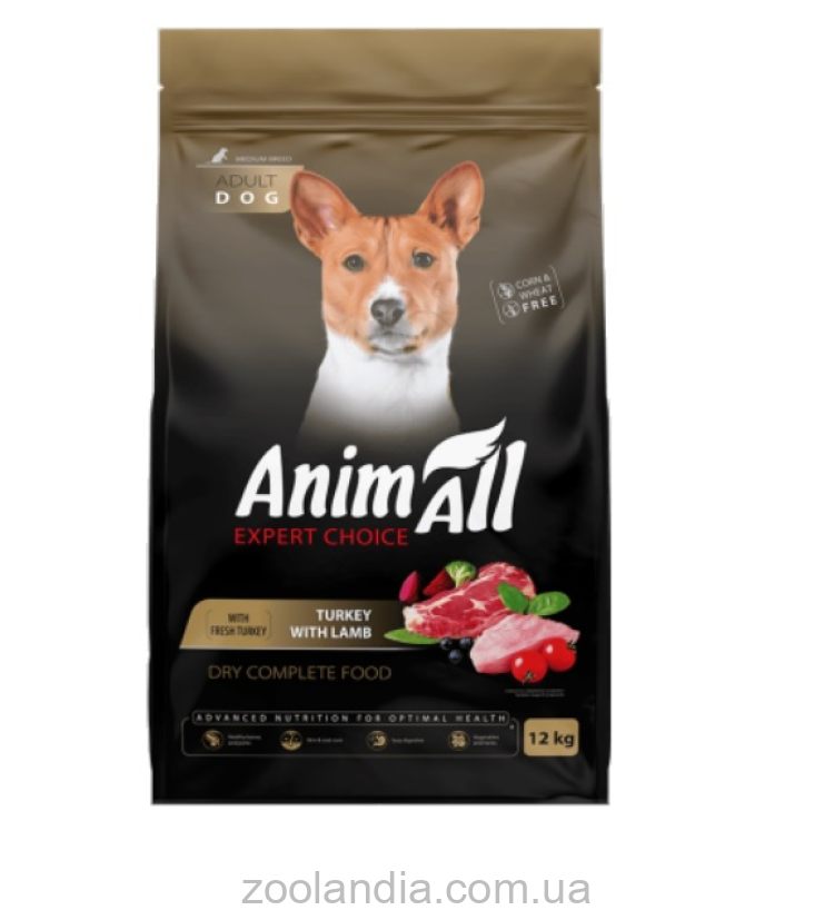 AnimAll (ЭнимАлл) - Сухой корм для взрослых собак средних пород, со свежей индейкой и ягненком